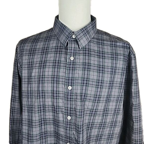 Untuckit Men’s 100% Cotton Long Sleeve Button Shirt Gray/Navy/Green Plaid • XXL - Picture 1 of 8